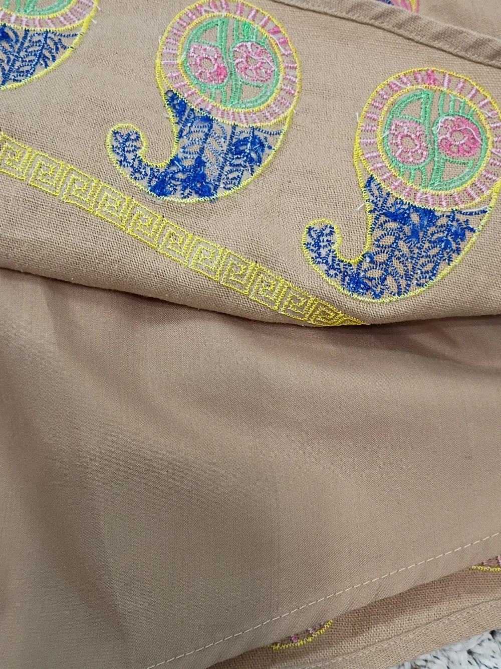 Endless Rose Embroidered Tan Shift Top With Pom Pom Shoulder Ties - Picture 7 of 8